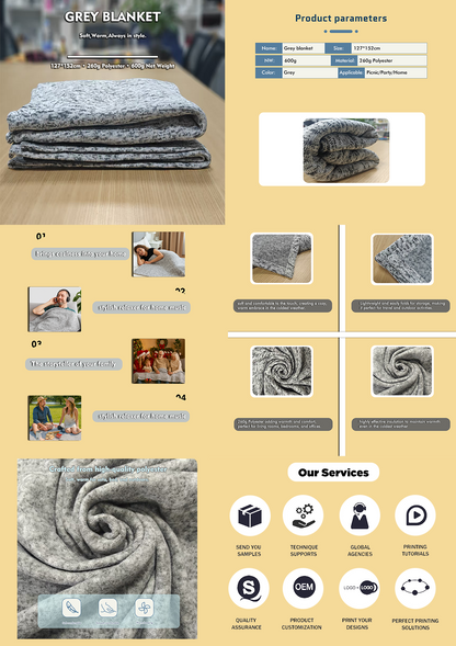 Grey Blanket 50x60in, 260g Polyester for Sublimation Printing,Vacuum Packed Blanket for Heat Transfer,Soft and Warm Home Decor