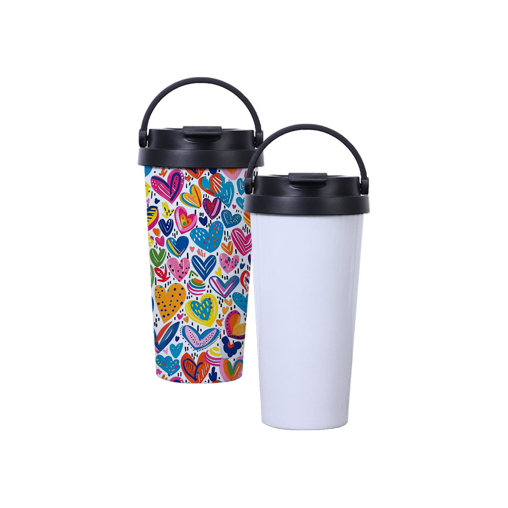 500ml Coffee Tumbler White Sublimation Blanks, Double Wall Vacuum Stainless Steel,Sublimation Ready Personalized Cup with PP Lid