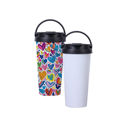 500ml Coffee Tumbler White Sublimation Blanks, Double Wall Vacuum Stainless Steel,Sublimation Ready Personalized Cup with PP Lid