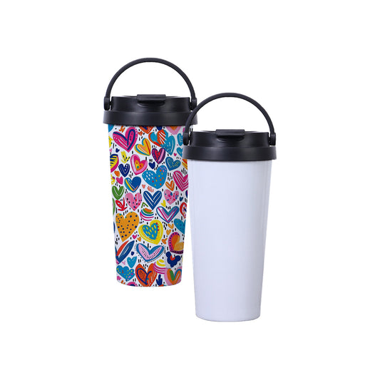 500ml Coffee Tumbler White Sublimation Blanks, Double Wall Vacuum Stainless Steel,Sublimation Ready Personalized Cup with PP Lid