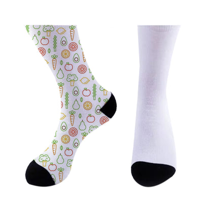 Customizable Adult Sports Socks 40cm Length, Sublimation Ready Black Toe & Heel, Terry Loop Sole for Running & Training