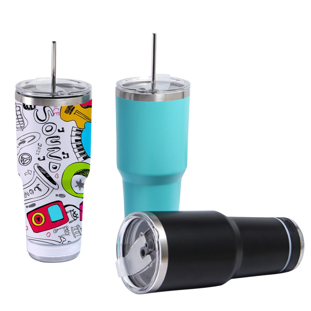 Sublimation 30oz Stainless Steel Speaker Music Tumbler with Lid and Straw