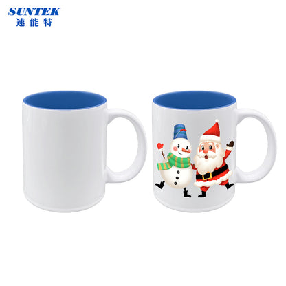 11oz Sublimation Ceramic Coffee Mug White With Color Inside, Handled Mug With Foam Box