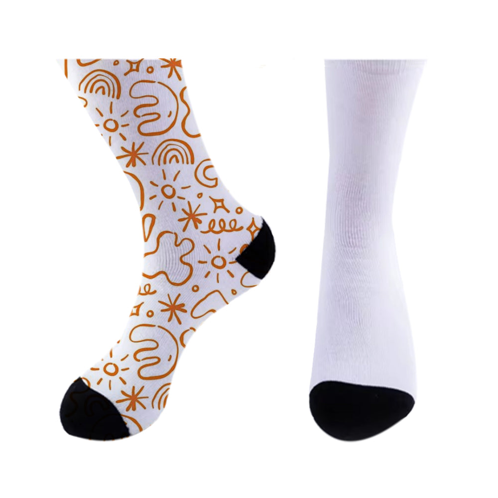 Customizable Adult Sports Socks 40cm Length, Sublimation Ready Black Toe & Heel, Terry Loop Sole for Running & Training