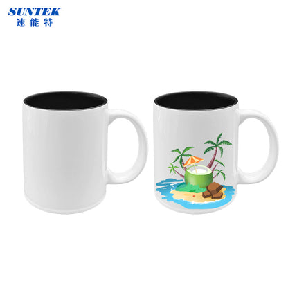 11oz Sublimation Ceramic Coffee Mug White With Color Inside, Handled Mug With Foam Box