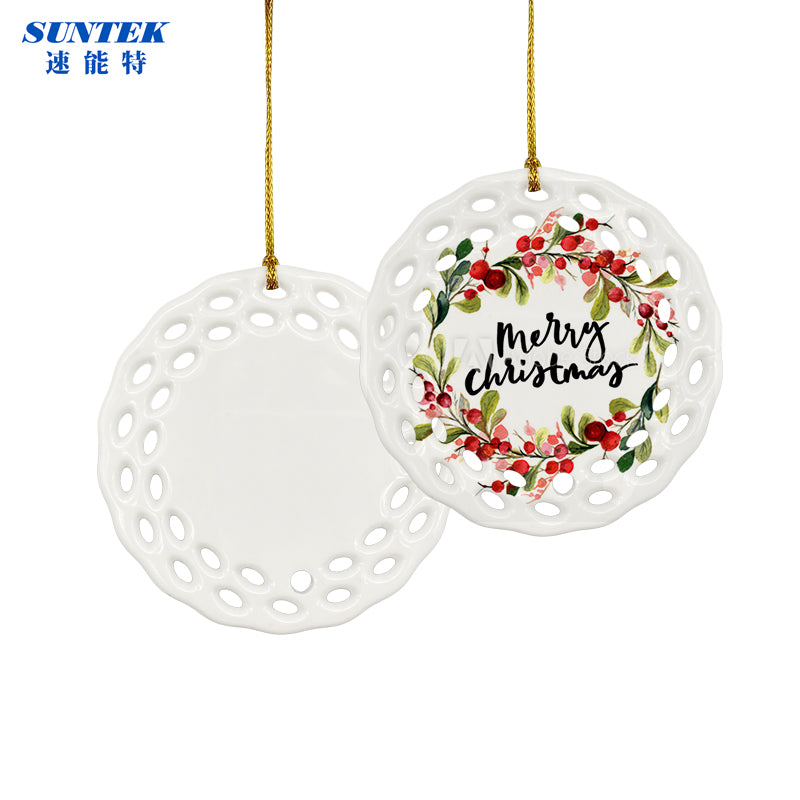 Sublimation Ceramic Ornaments Sublimation Ornament Blanks Bulk Ceramic Discs Ornament for Heat Press Printing White Round Porcelain Ornament Personalized Xmas Tree Ornament Keepsake Crafts Gift