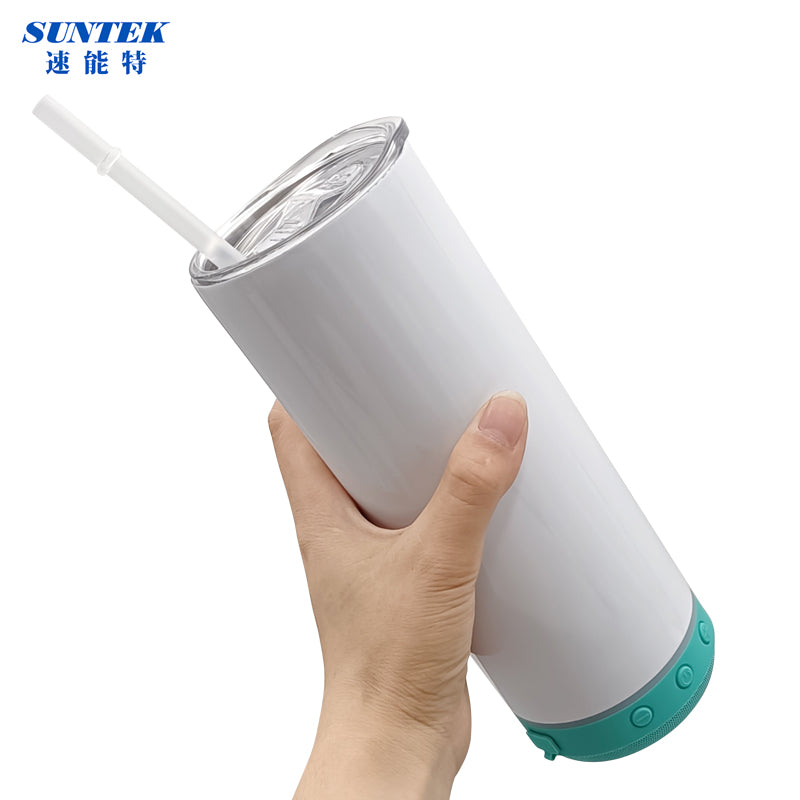 16oz Sublimation USB Bluetooth Speaker Handled Tumbler With Led Flashinglight, Stainless Steel Double Wall Insulation, With Lid & Straw