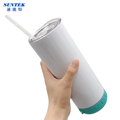 16oz Sublimation USB Bluetooth Speaker Handled Tumbler With Led Flashinglight, Stainless Steel Double Wall Insulation, With Lid & Straw
