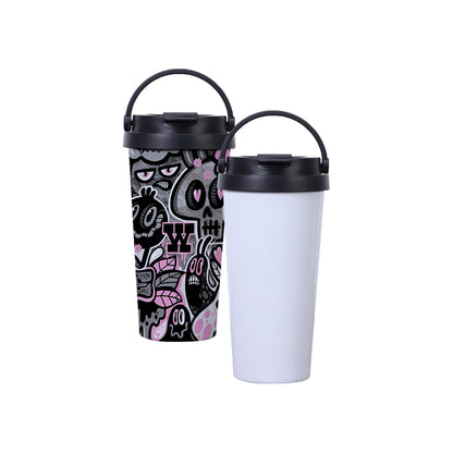 500ml Coffee Tumbler White Sublimation Blanks, Double Wall Vacuum Stainless Steel,Sublimation Ready Personalized Cup with PP Lid