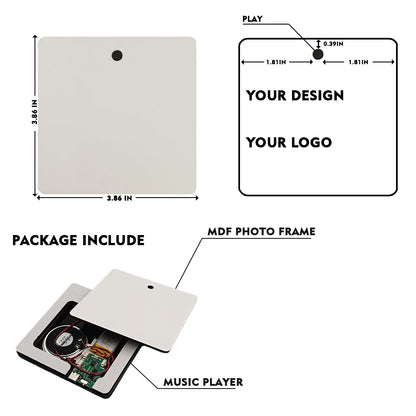 4x4x0.6in Sublimation Music Fridge Magnet, MDF Blank for Custom Printing, 20-Hour Playtime, Polymer Battery, White Single-Side