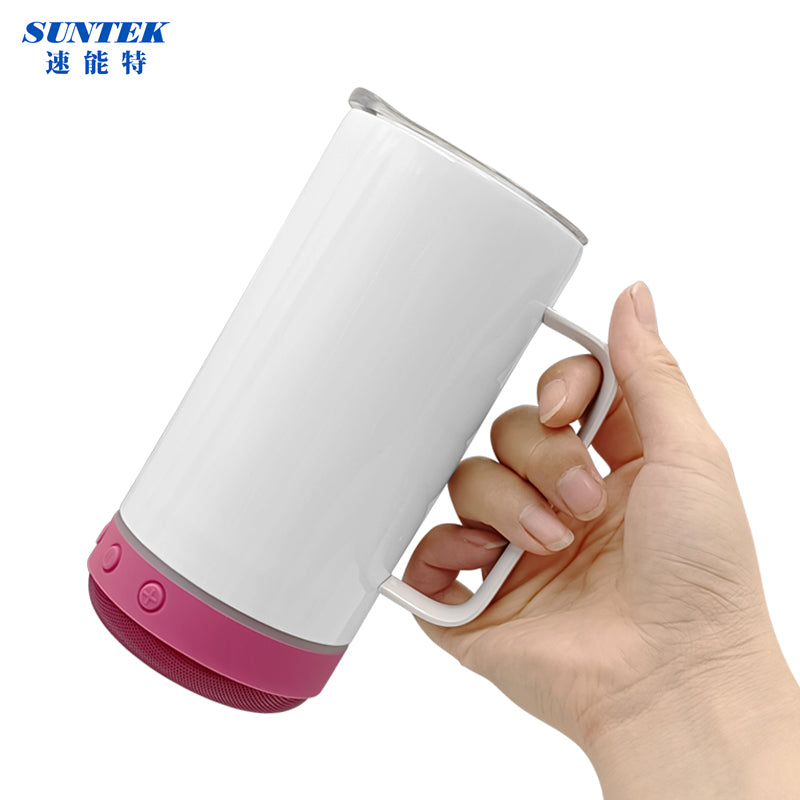 14oz Sublimation USB Bluetooth Speaker Handled Tumbler With Led Flashinglight, Stainless Steel Double Wall Insulation, With Lid & Straw