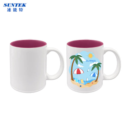 11oz Sublimation Ceramic Coffee Mug White With Color Inside, Handled Mug With Foam Box
