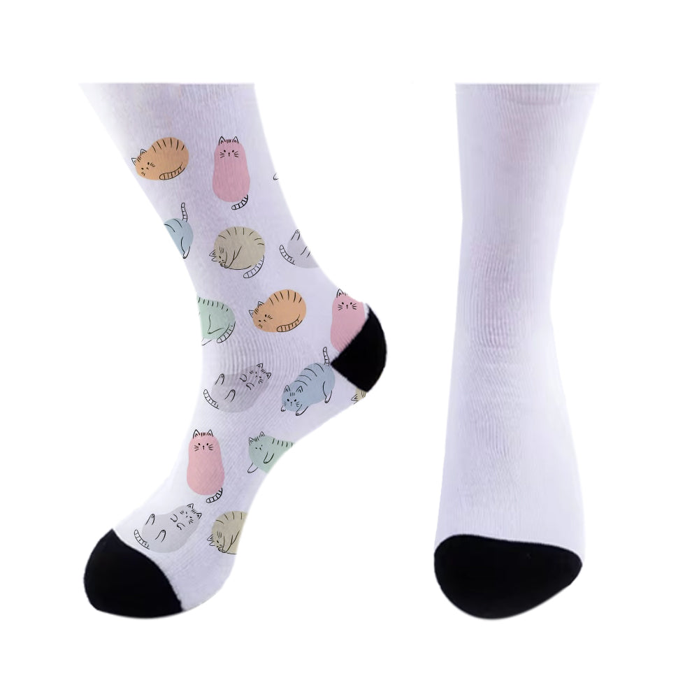 Customizable Adult Sports Socks 40cm Length, Sublimation Ready Black Toe & Heel, Terry Loop Sole for Running & Training