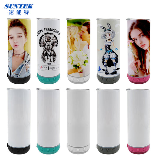 16oz Sublimation USB Bluetooth Speaker Handled Tumbler With Led Flashinglight, Stainless Steel Double Wall Insulation, With Lid & Straw