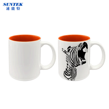 11oz Sublimation Ceramic Coffee Mug White With Color Inside, Handled Mug With Foam Box