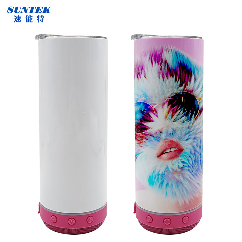 16oz Sublimation USB Bluetooth Speaker Handled Tumbler With Led Flashinglight, Stainless Steel Double Wall Insulation, With Lid & Straw