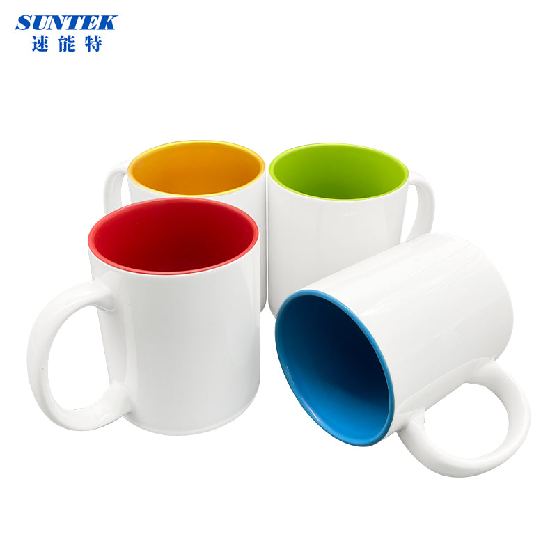 11oz Sublimation Ceramic Coffee Mug White With Color Inside, Handled Mug With Foam Box