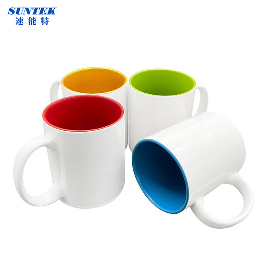 11oz Sublimation Ceramic Coffee Mug White With Color Inside, Handled Mug With Foam Box