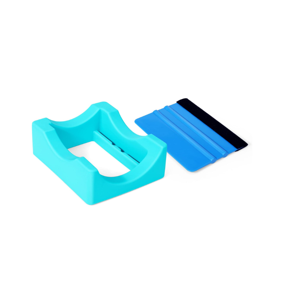 Heat Transfer Taping Holder 4.1x3.5x1.6in, Blue/Pink Silicone Base for Sublimation, Secures Cups During Taping Process