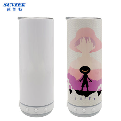 16oz Sublimation USB Bluetooth Speaker Handled Tumbler With Led Flashinglight, Stainless Steel Double Wall Insulation, With Lid & Straw