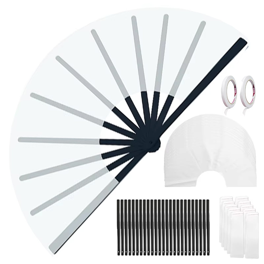 25Pcs Sublimation Blank Folding Clack Fans, Plastic Frames & Polyester Fabric, Boots On The Ground Fan for Party Wedding Decoration