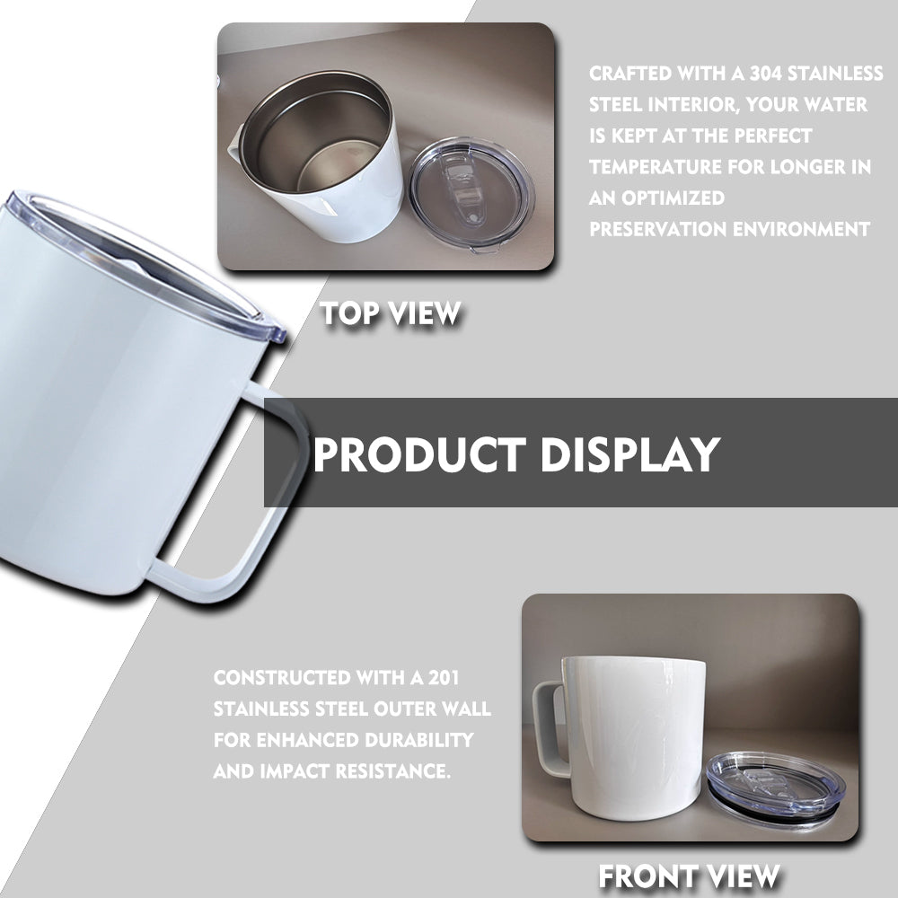 14oz Sublimation Travel Mug, 304/201 Stainless Steel, White Customizable Tumbler, 4in Height, Vacuum Insulated, Gift Box