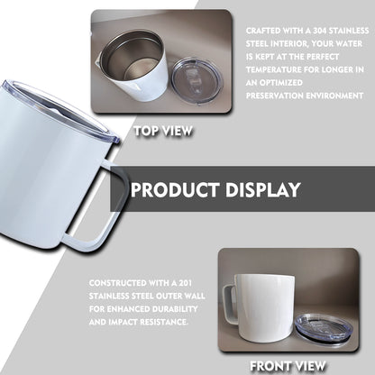 14oz Sublimation Travel Mug, 304/201 Stainless Steel, White Customizable Tumbler, 4in Height, Vacuum Insulated, Gift Box
