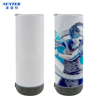 16oz Sublimation USB Bluetooth Speaker Handled Tumbler With Led Flashinglight, Stainless Steel Double Wall Insulation, With Lid & Straw