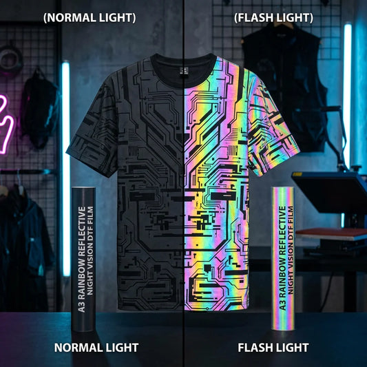 Sunvory Rainbow Reflective Night Vision DTF Film - 12 inch x 16ft (30cm x 5m) Roll