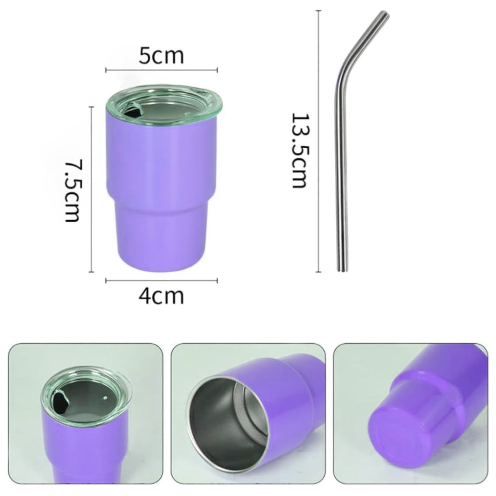 3oz Mini Tumbler Shot Glass Stainless Steel Vacuum Insulation Mini Wine Tumbler With Lid And Straw