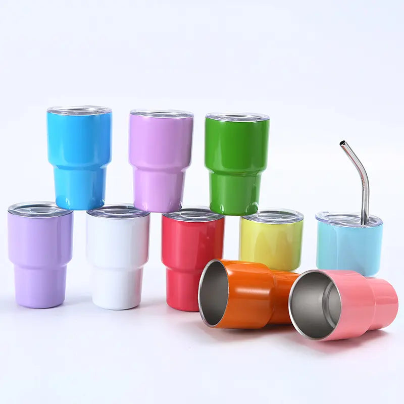 4oz Mini Sublimation Colorful Stainless Steel Tumblers Shot Glass for Coffee Wind Drinks with Lid Straw