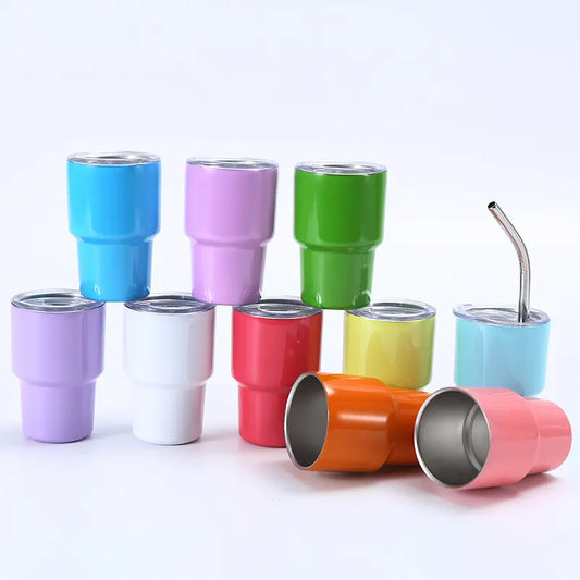 4oz Mini Sublimation Colorful Stainless Steel Tumblers Shot Glass for Coffee Wind Drinks with Lid Straw