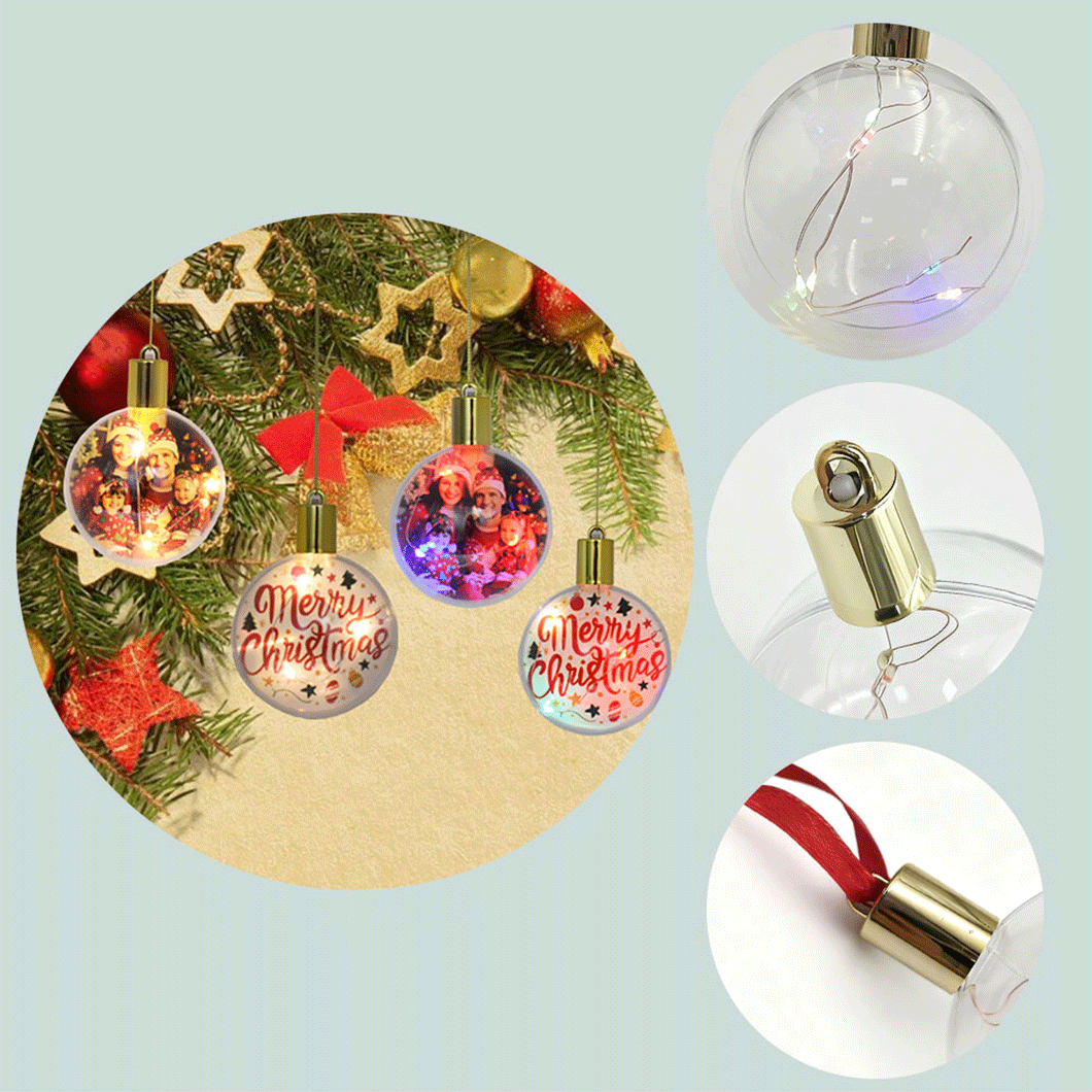 3.15-Inch Heat Transfer Christmas Ornament for Tree Home Decor, Heart Sphere Shape with LED, Sublimation Ready Plastic Cardboard