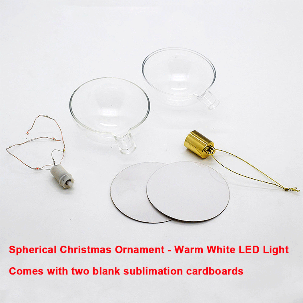 3.15-Inch Heat Transfer Christmas Ornament for Tree Home Decor, Heart Sphere Shape with LED, Sublimation Ready Plastic Cardboard