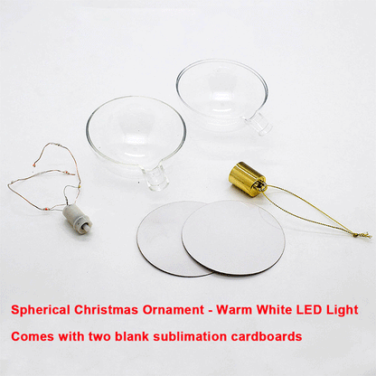 3.15-Inch Heat Transfer Christmas Ornament for Tree Home Decor, Heart Sphere Shape with LED, Sublimation Ready Plastic Cardboard