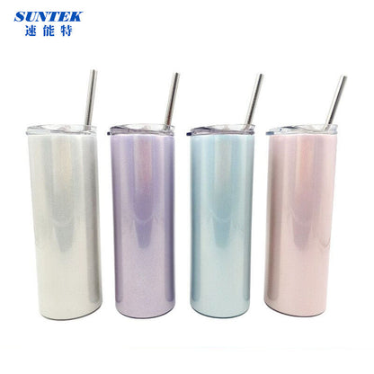 Sublimation Blank Printing Heat Press 20oz Glitter Shinning Shinny Water Bottle Mug Tumblers with Stainless Steel Straw