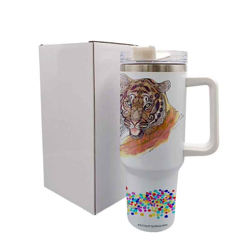 40oz Sublimation Stainless Steel Tumbler With Handle And Straw Keeps Drinks Cold And Hot