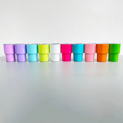 3oz Mixed Colors Blank Sublimation Stainless Steel Short Glass Mini Tumbler with Metal Straw and Shrink Film