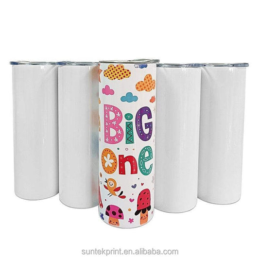 20oz Double Walled Vacuum Insulated Sublimation Blank Straight Skinny Stainless Steel Tumbler With Plastic Straw