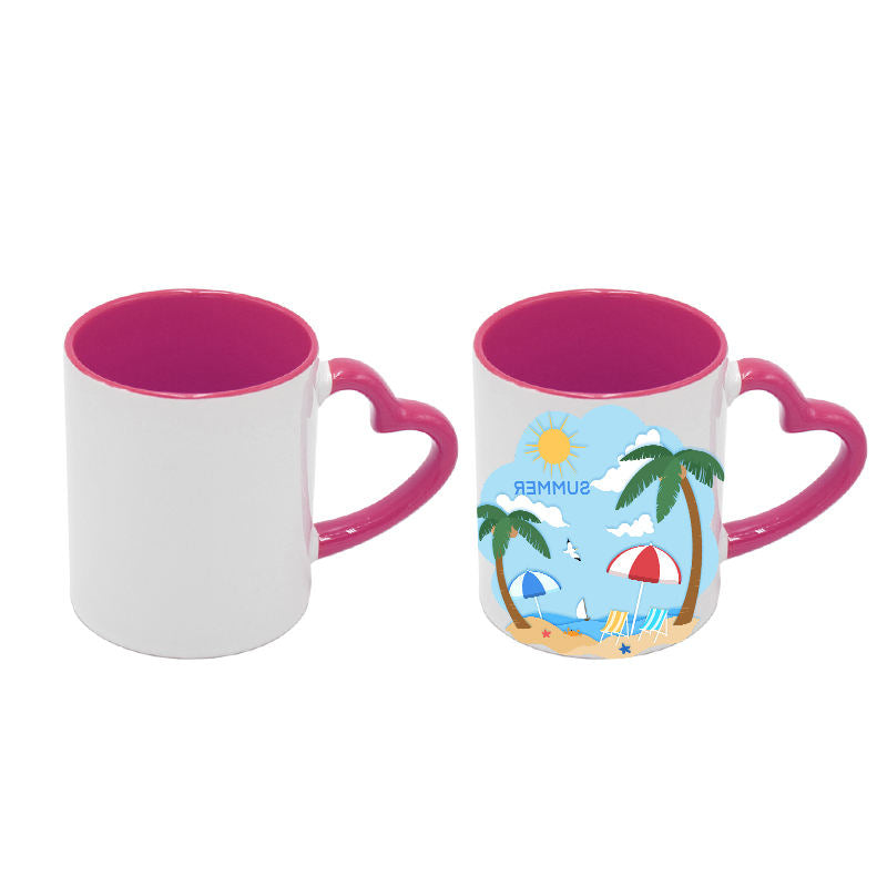 Top Selling Porcelain Sublimation Blank Heart Handle & Inner Color Mugs for Sale