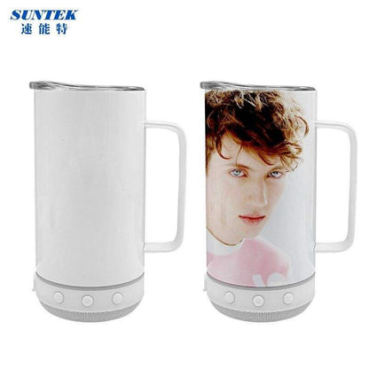 14oz Sublimation USB Bluetooth Speaker Handled Tumbler With Led Flashinglight, Stainless Steel Double Wall Insulation, With Lid & Straw
