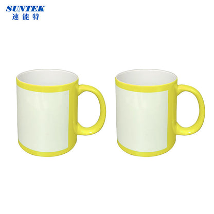 Sublimation 11oz black ceramic coffee color mugs with white patch