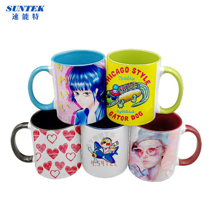 White Blank Sublimation Mug With Handle Rim And Round Handle Ceramic Porcelain Mugs Inner Color Coffee Mug
