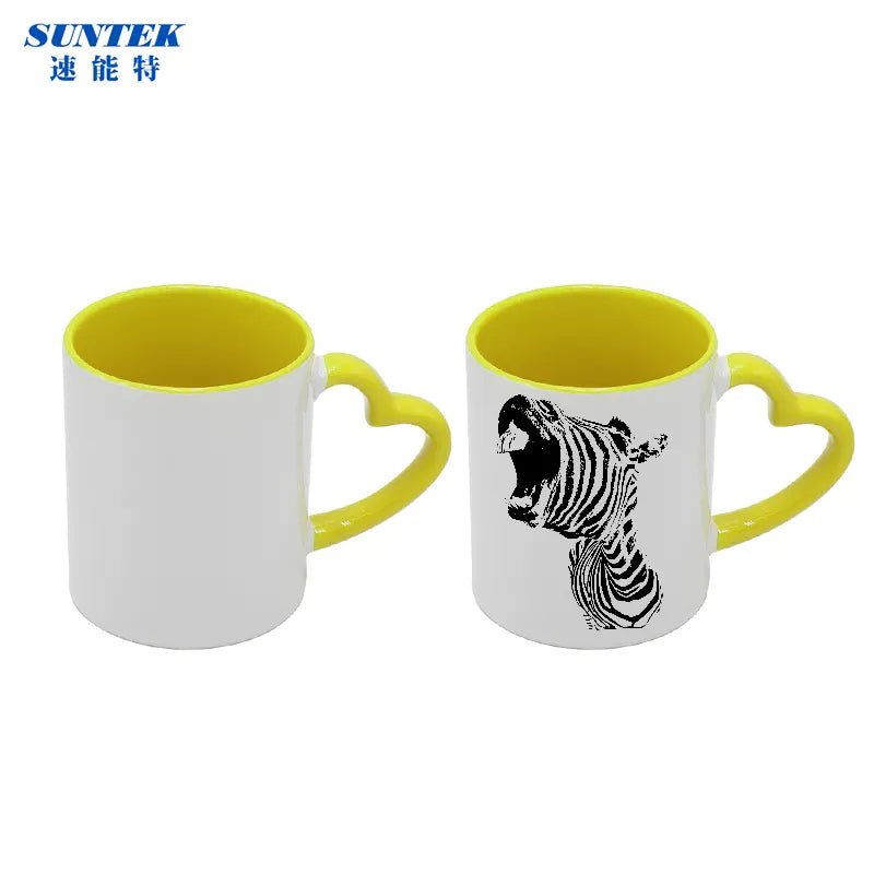 Top selling porcelain sublimation blank heart handle & inner color mugs for sale