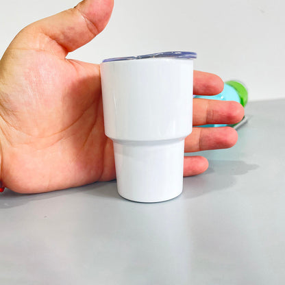 3oz Mixed Colors Blank Sublimation Stainless Steel Short Glass Mini Tumbler with Metal Straw and Shrink Film