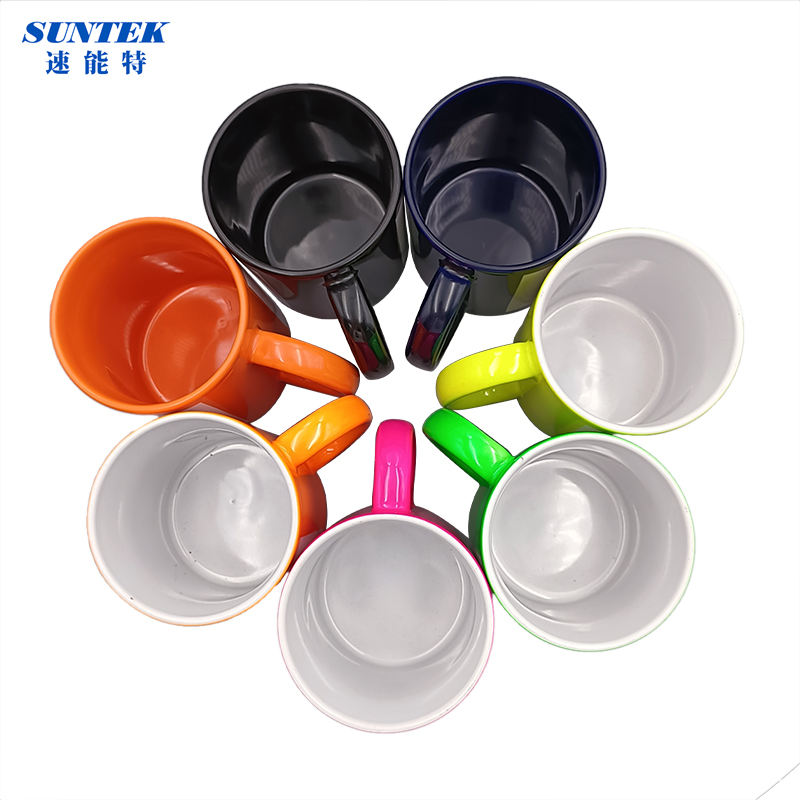 Sublimation 11oz black ceramic coffee color mugs with white patch