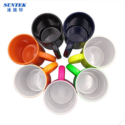 Sublimation 11oz black ceramic coffee color mugs with white patch