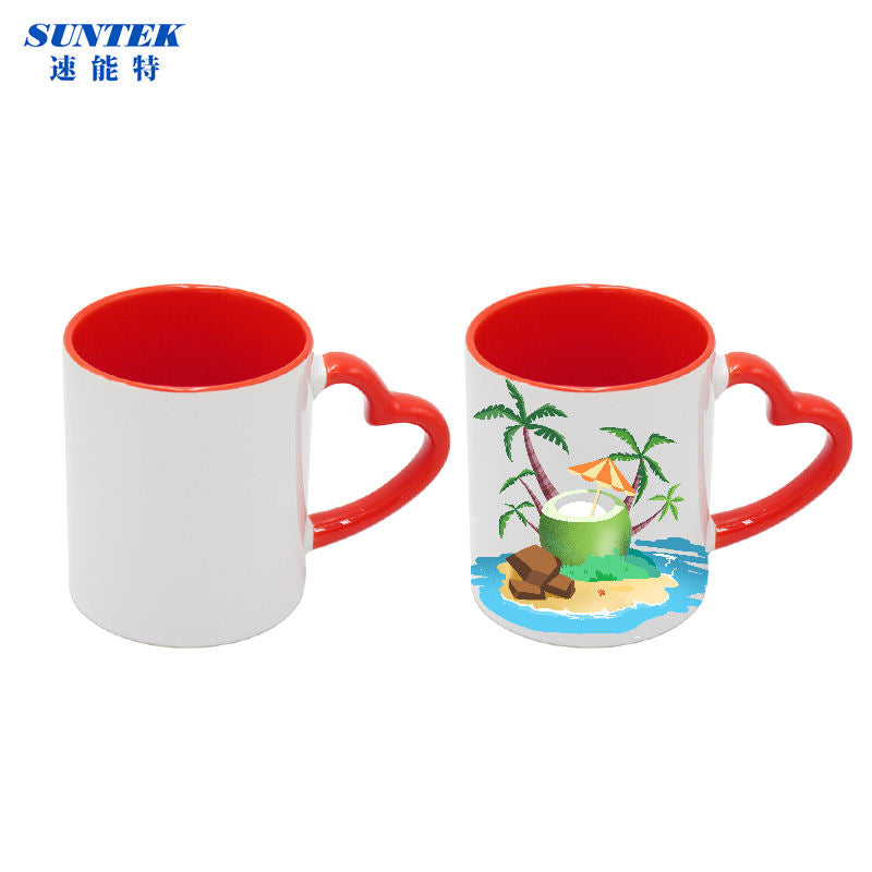 Top selling porcelain sublimation blank heart handle & inner color mugs for sale