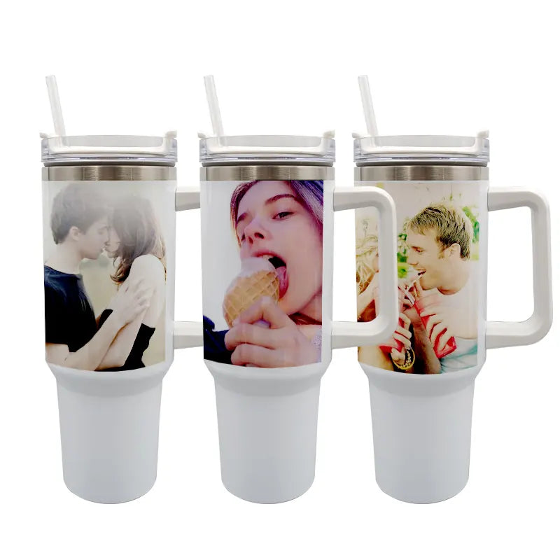 40oz Sublimation Stainless Steel Tumbler With Handle And Straw Keeps Drinks Cold And Hot
