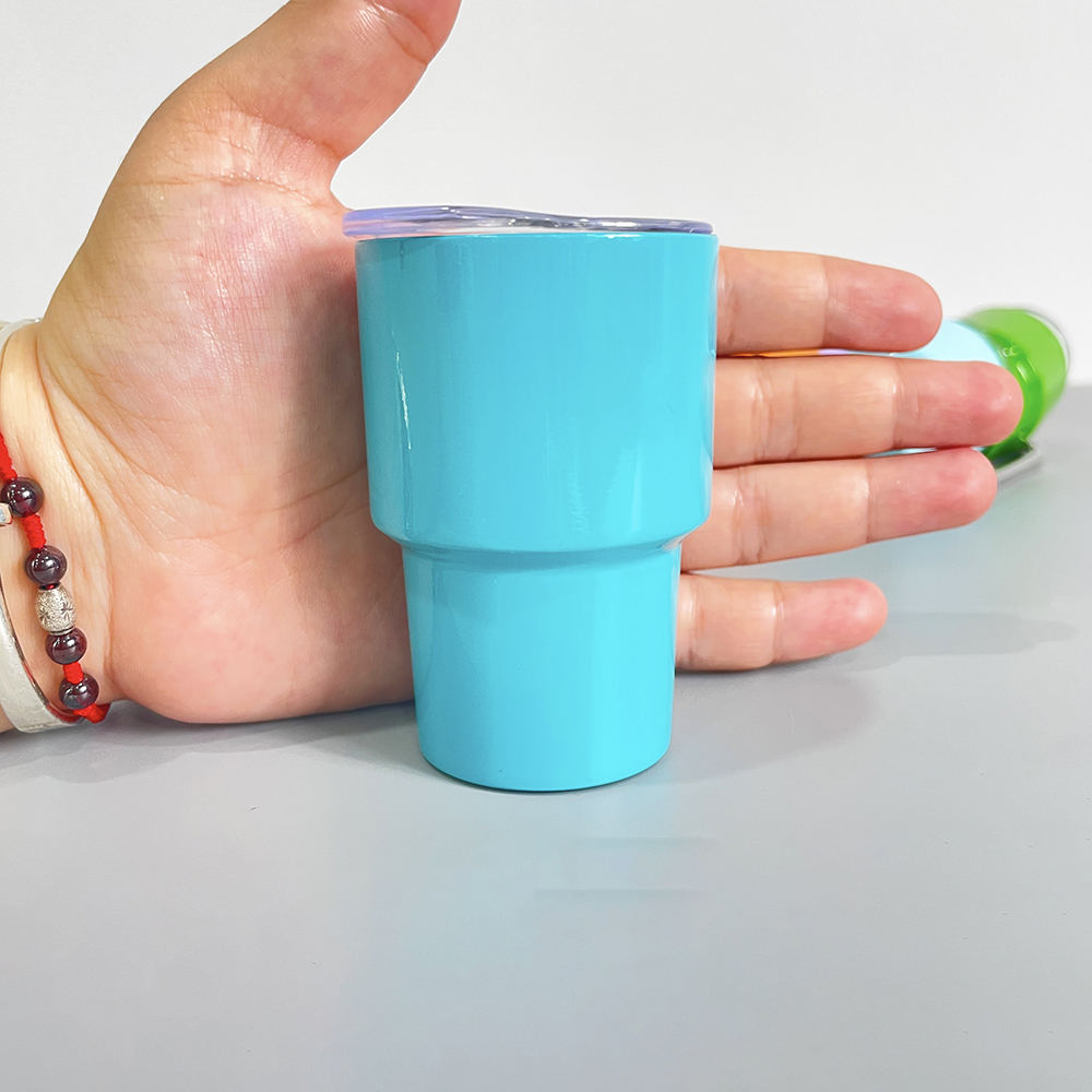 3oz Mixed Colors Blank Sublimation Stainless Steel Short Glass Mini Tumbler with Metal Straw and Shrink Film